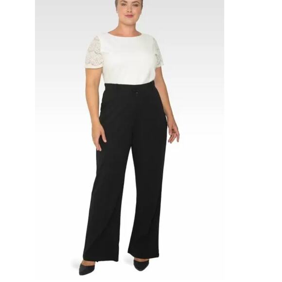 Standards & Practices Erica Pintuck Crepe Wide Leg Trouser Dress Pants, Plus 22 - Picture 2 of 11